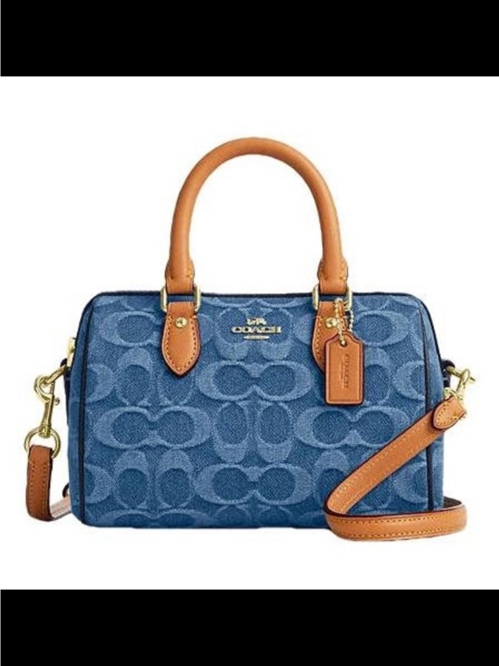 Coach Denim Signature Satchel with Tan Leather Accents - Picture 2 of 9
